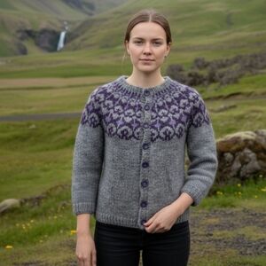 Hand Knit Icelandic Knit Cardigan Sweater XS